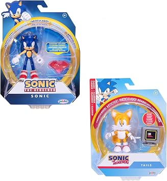 JAKKS Pacific Sonic The Hedgehog 4-Inch Articulated Action Figures from Wave #20 2PK - Includes Sonic with Red Chaos Emerald and Tails with Power Sneakers Item Box Accessories