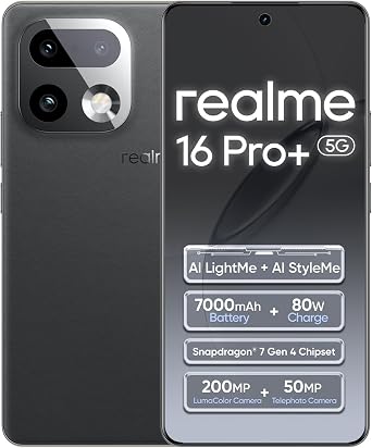 realme 16 Pro+ 5G Smartphone 8+256GB Grey,144Hz AMOLED Display,7000mAh Battery,80W SuperVOOC, 50+200MP Camera, Qualcomm Snapdragon 7 Gen 4 Rocket LPDDR5X, IP69