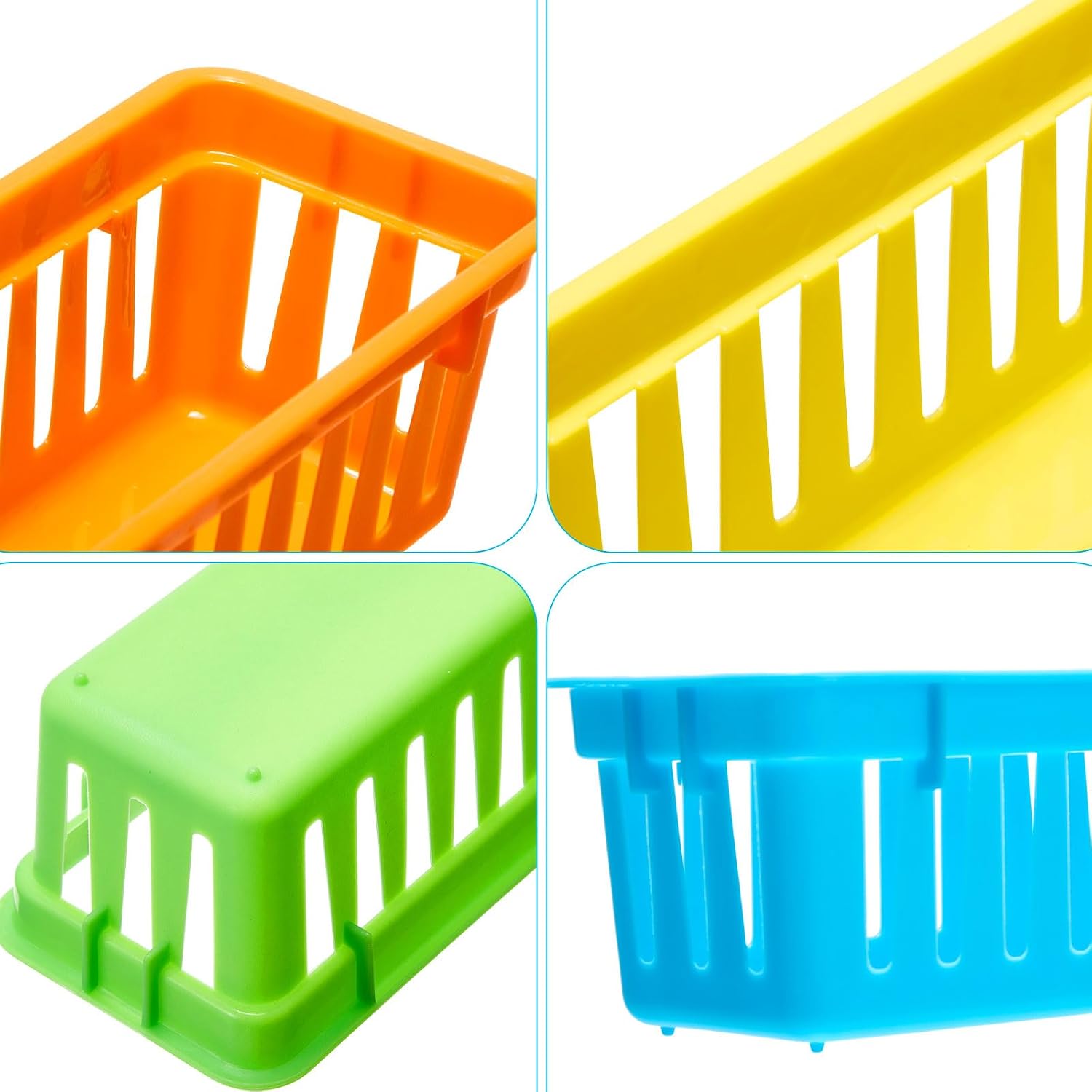 12 Pack Slim Plastic Storage Baskets Tray for Organizing 10.25x3.25x2.5 Inch Small Narrow Storage Bins Stackable Drawer Pencil Trays Holder for Desk Garage Cabinet Container (Bright Color)