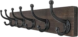 WEBI Rustic Coat Rack Wall Mount,24" Long 6 Cast Iron Coat Hooks Wall Mounted,Heavy Duty Wood Wall Coat Hanger Hooks for Hanging Coats,Jacket,Clothes,Backpack,Farmhouse,Weathered Brown