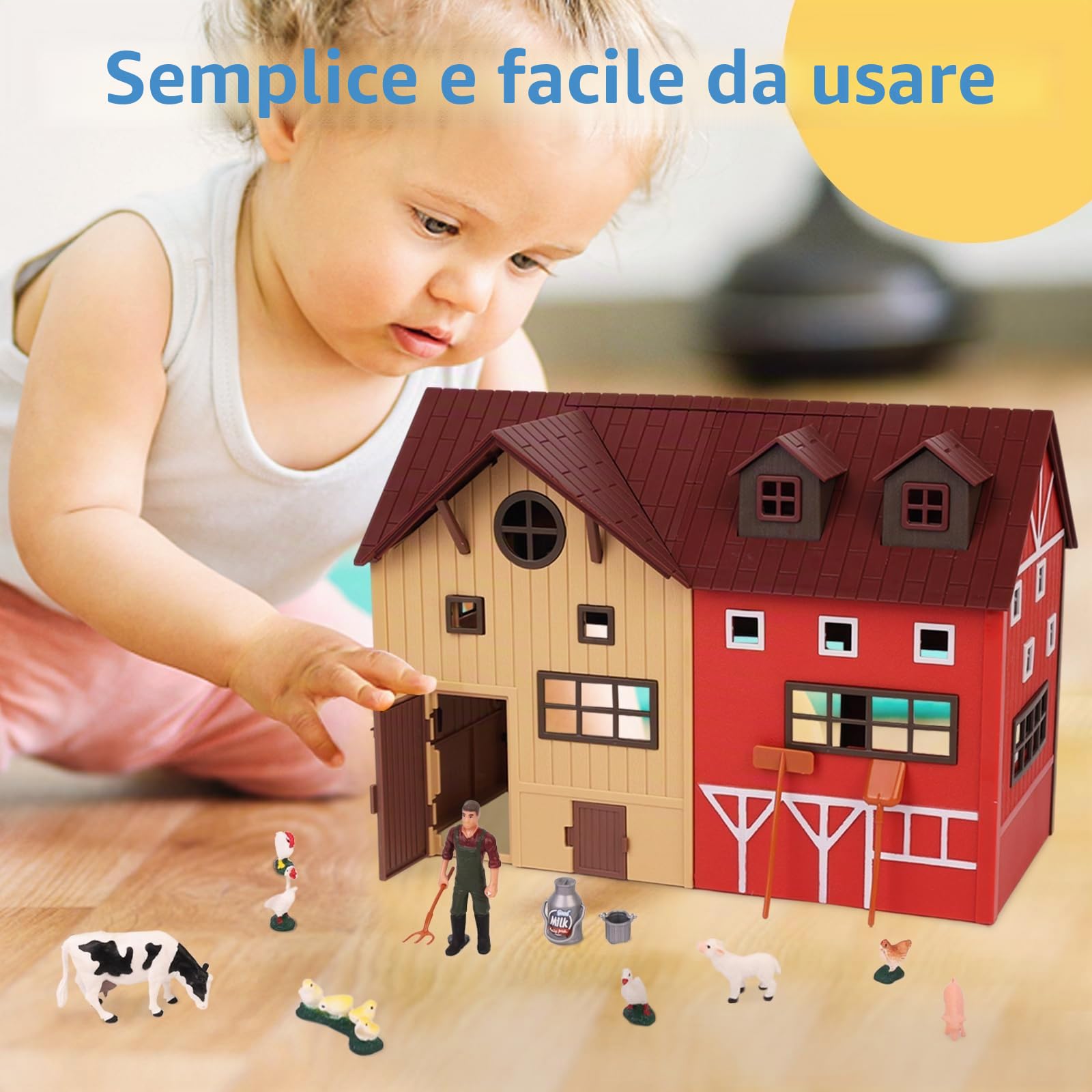 Farm Toy Playset Set di giocattoli animali della fattoria con mulino a vento casa cavallo stalla trattore rimorchio figurine animali agricoltore recinto gioco per bambini ragazzi ragazze per 3-7 anni