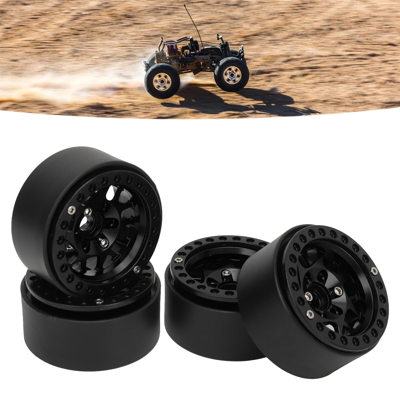 4 cerchi per crawler RC, universali in lega di alluminio da 1,9 pollici con beadlock, adatti a SCX10, SCX10 II, SCX10 III e GEN8; set di cerchi RC leggeri e resistenti per (Nera)