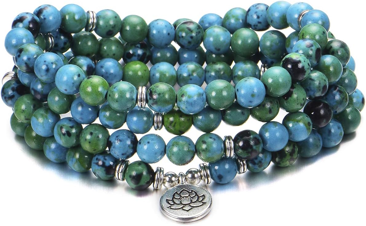 LIUANAN 108 Mala Beads 8mm Natural Bracelet Healing Gemstone Yoga Meditation Hand Knotted Mala Prayer Bead Necklace