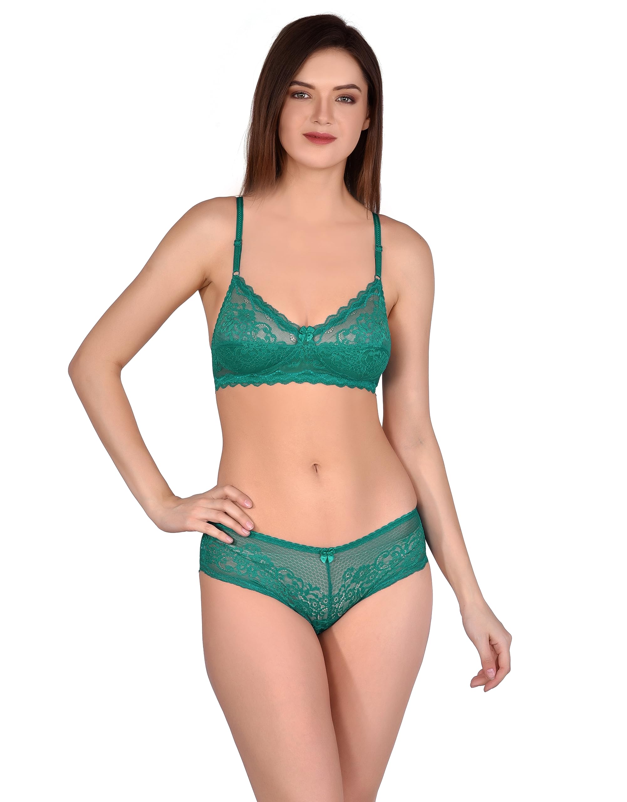 tipsy Women's Lace Non Padded Non Wired Sheer Bra Panty Set-picture-15