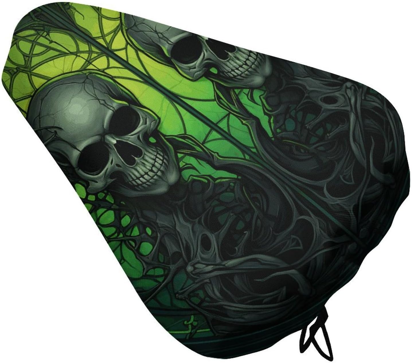 Waterproof Horrifying Green Skull Bike Seat Cushion Cover, Padded Bicycle Seat Cover with Drawstring for Men Women, Wide Bike Saddles Protector for Mountain Exercise Road City Outdoor Biking