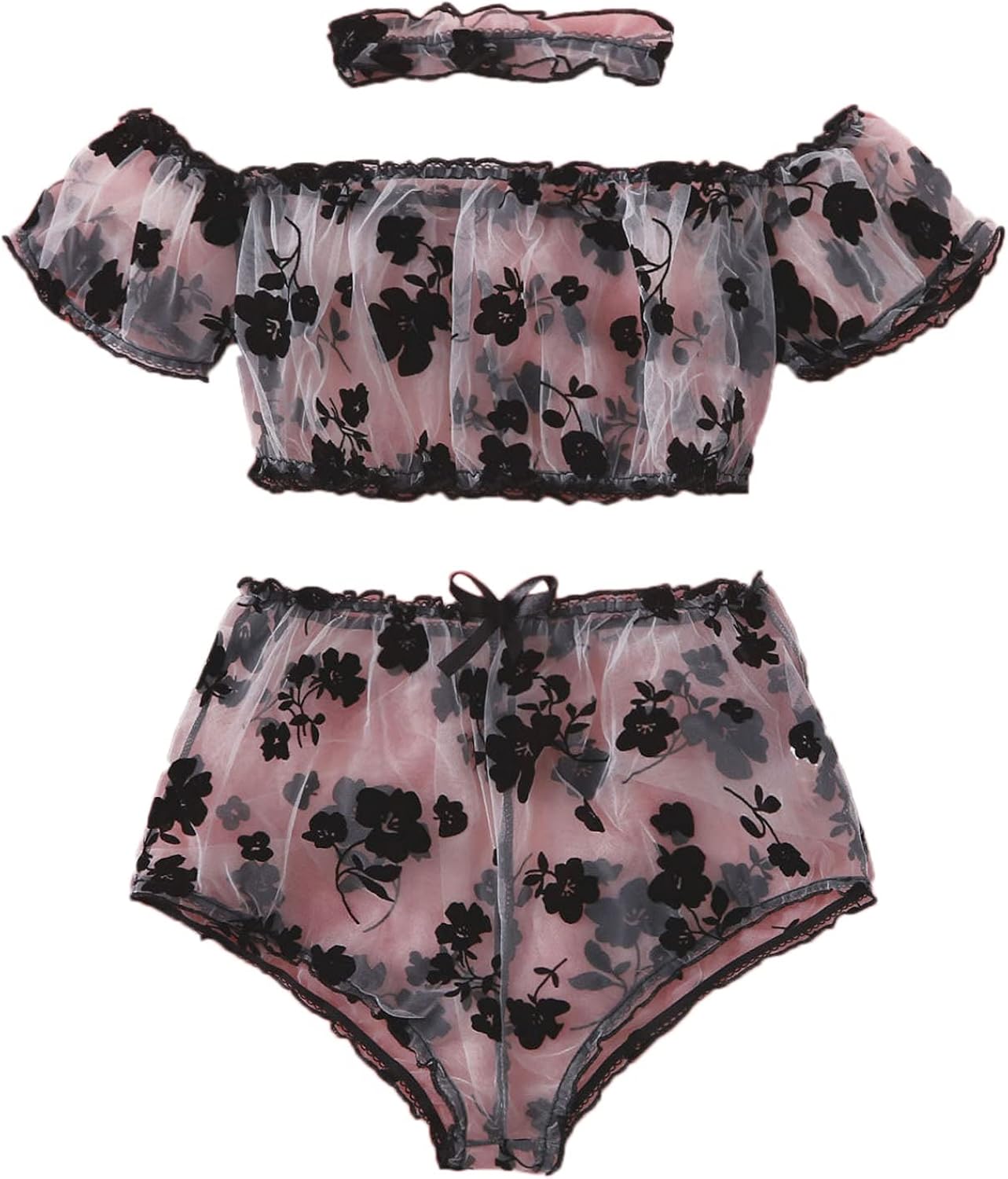 SOLY HUX Women's Floral Sheer Mesh Bra and Panty Lingerie Set: Clothing, Shoes & Jewelry
