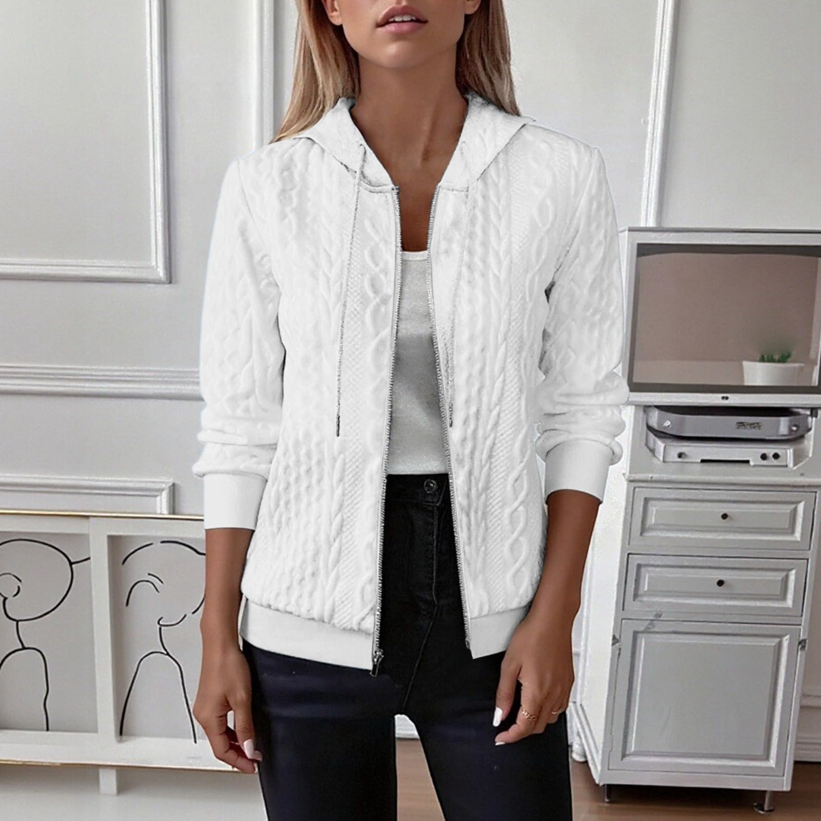 Generisch Felpa con cappuccio da donna, taglie forti, design a maniche lunghe, con cerniera, per l'inverno, elegante semplicità nella vita di tutti i giorni