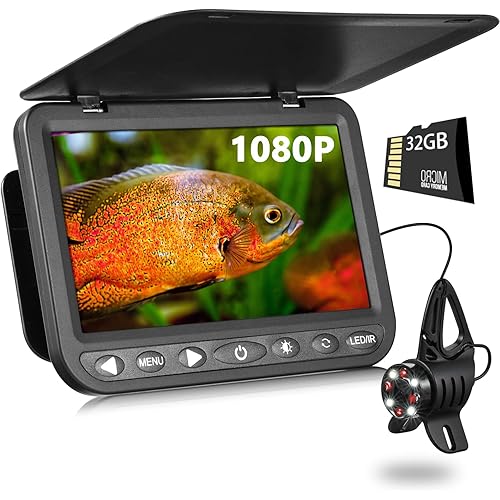 FishPRO HD 1080P Underwater Fishing Camera 7'' w/DVR 32GB - (NO Need Learn) MOQCQGR Ice Fishing Camera Underwater 10,000mAh, USB-C, IR & LED, Portable Ice Fishing Fish Finder for Ice Lake Fishing-82ft