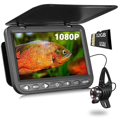 FishPRO HD1080P Underwater Fishing Camera 7'' IPS w/DVR 32GB, 10,000mAh- (NO Need Learn) Ice Fishing Camera Underwater, IR & LED for Dark, Portable Ice Fish Finder for Ice Lake Fishing-82ft