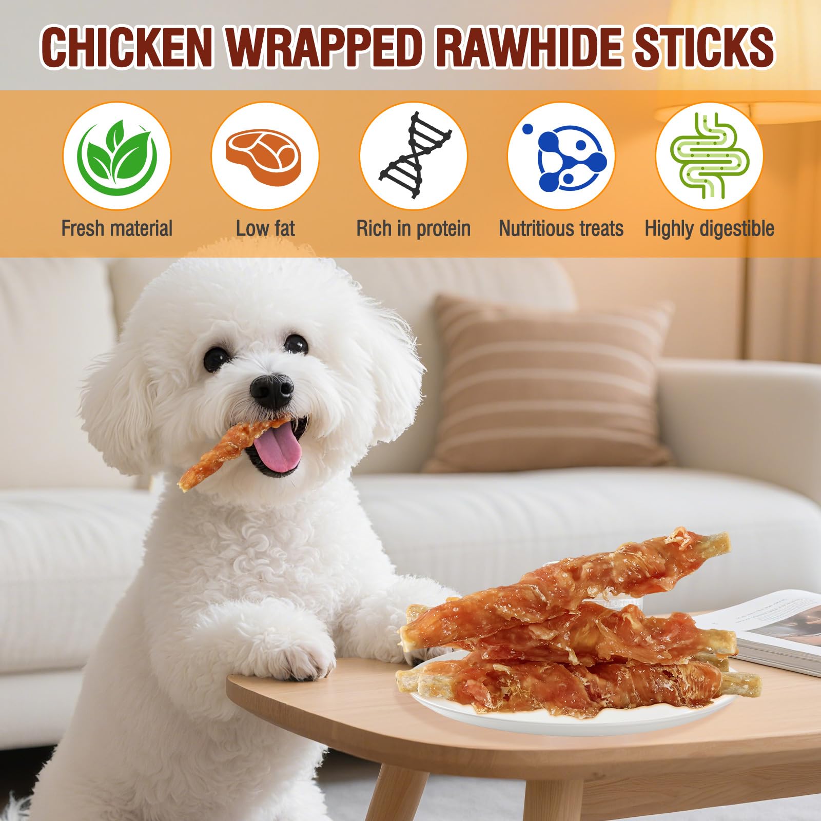 TZL 100g Snacks per Cani in Pelle Bovina Avvolta nel Pollo, Bastoncini Naturali per la Pulizia dei Denti e Masticativi di Lunga Durata per Cani di Piccola e Media Taglia, 4,7 pollici (12 cm) (100g)