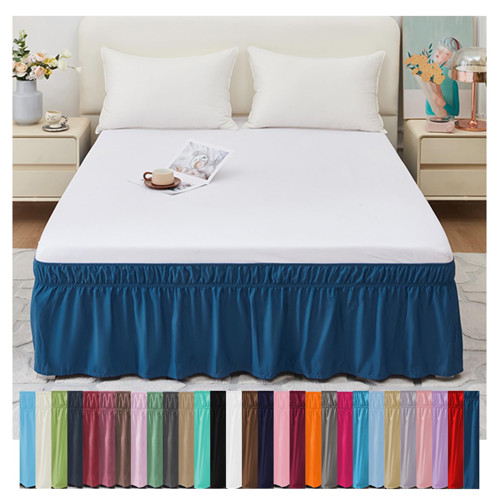 OREZAUQS Bed Valance Sheet Bed Skirt Fitted Valance sheet Valance Sheet Double Wrinkle Free Bedding Sheets Single Double King Super King (Blue4,Bed 150 * 200cm)
