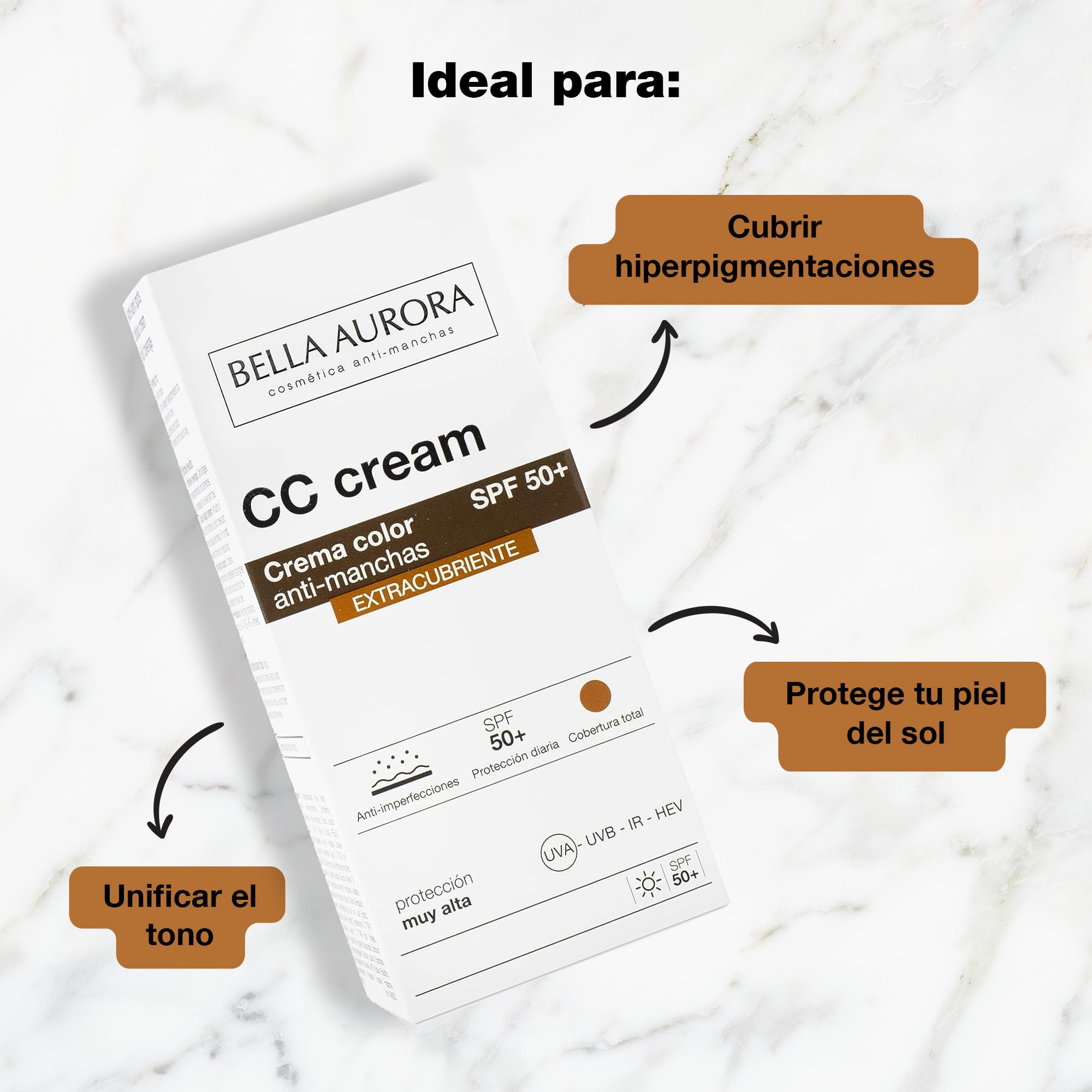 BELLA AURORA - CC Cream Antimanchas Extracubriente SPF50+ 30 ml, Protector Solar Antimanchas, Crema Color Antimanchas, para Hiperpigmentaciones y Unificar el Tono, Crema Solar Facial, Cobertura Óptima — view 4