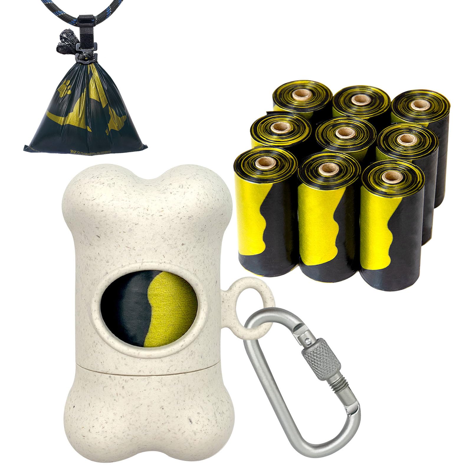 Distributeur de sacs à excréments pour chiens beige avec clip et 135 rouleaux