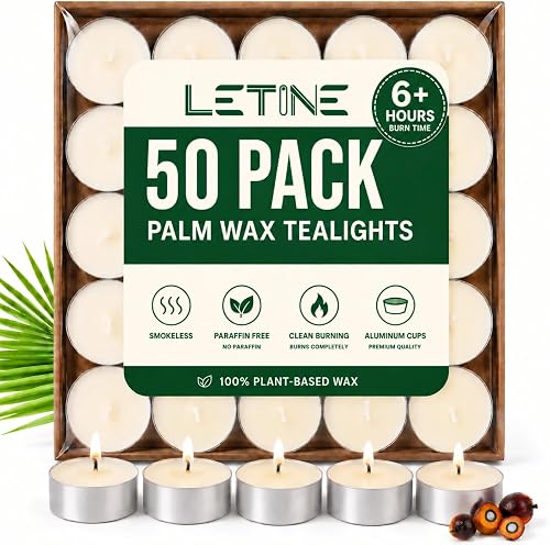 LETINE Natürlich Teelichter 50 Stück, 6 Stunden, 100%…