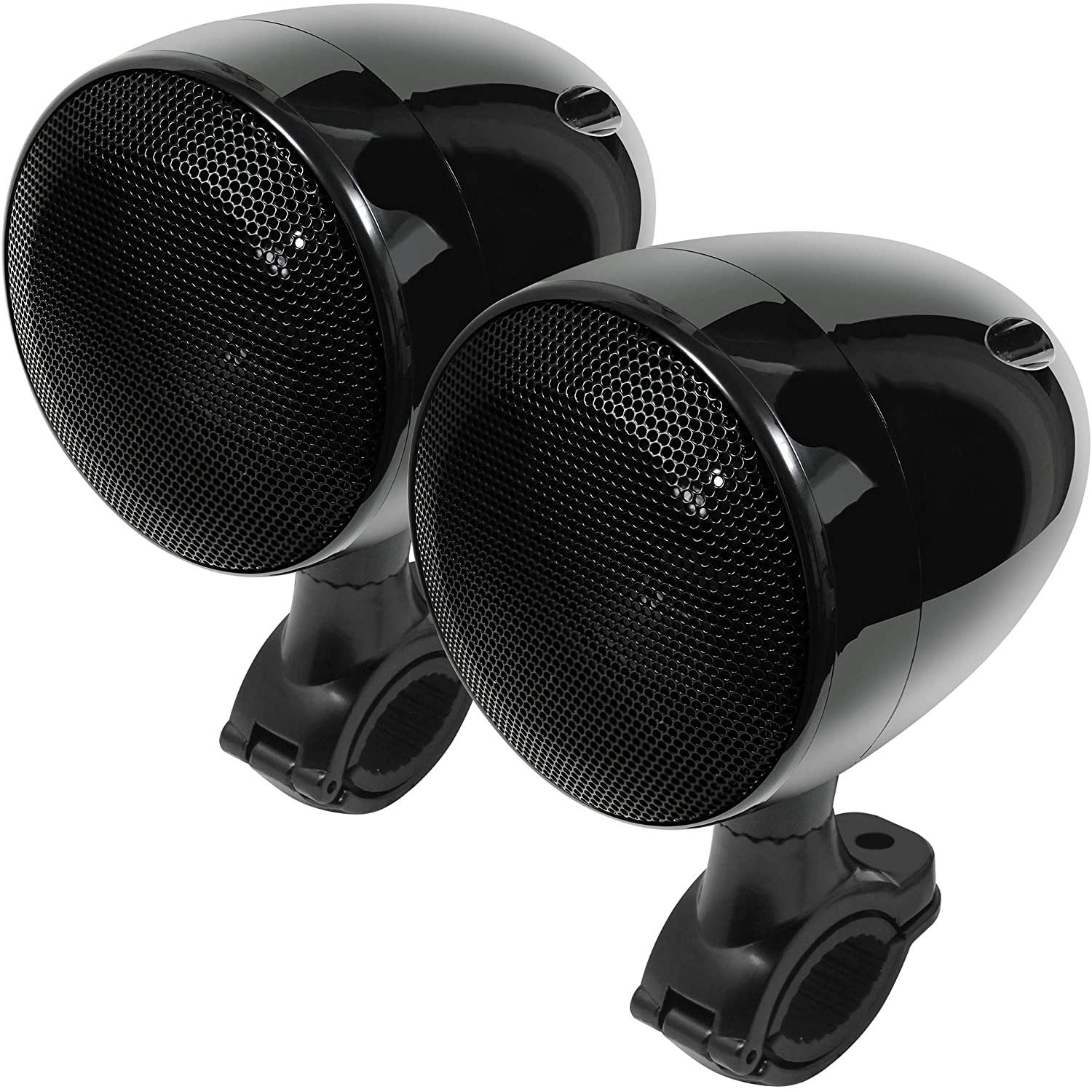 SPK350X 4 Zoll Full Range wasserdichtes Motorrad Bluetooth Stereo Lautsprecher Moto Audio Verstärker Funksystem für ATV RZR UTV Quad 4 Wheeler (Schwarz,Gitter)