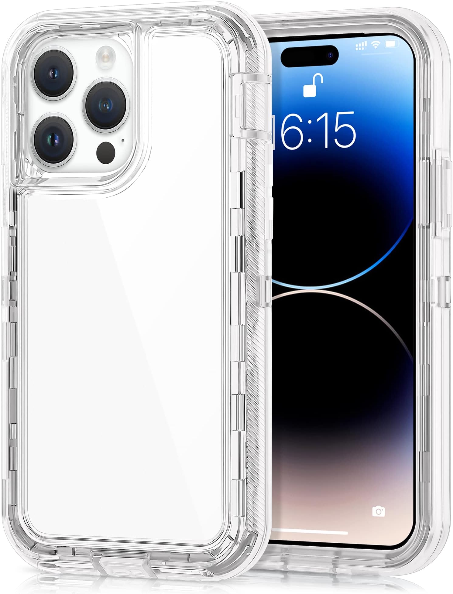 VUNAKEfor iPhone 14 Pro Max Case iPhone 14 Pro Max Clear Phone Case 3 in 1 Hybrid Protective Cover Hard PC Bumper Soft TPU Back Heavy Duty Shockproof Protection Case for iPhone 14 Pro Max,Clear