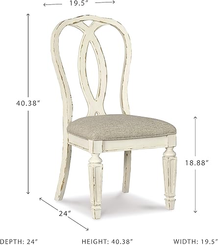Miniatura 3 de Signature Design by Ashley Realyn French Country - Silla de comedor con respaldo de cinta, 2 unidades, color blanco astillado