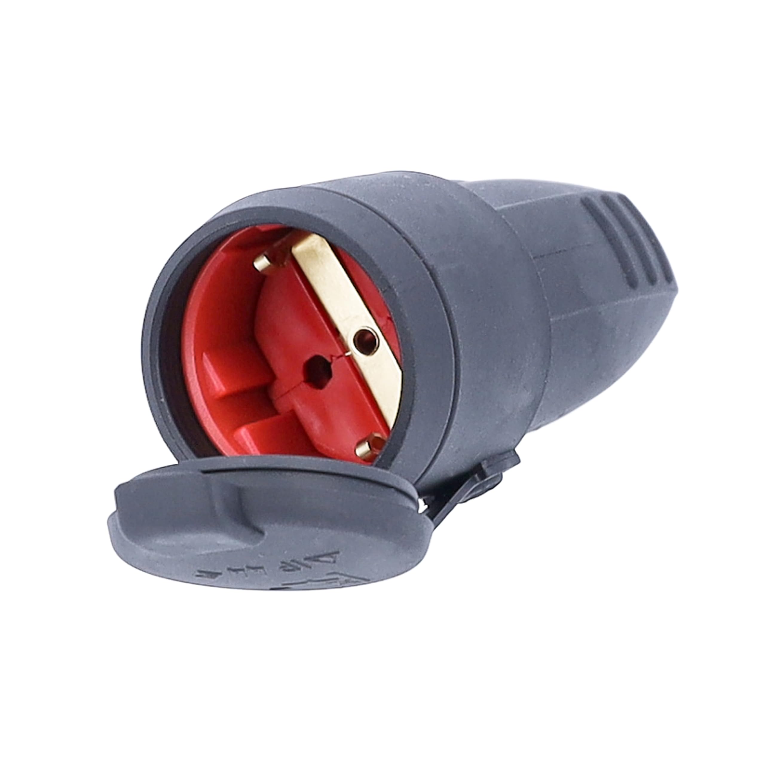 as - Schwabe Gummikupplung 230 V / 16 A mit Schutzkappe - Schuko Kupplung mit Schutzkappe - Schutzkontakt-Kupplung für Außenbereich geeignet - IP44 - Made in Germany - Schwarz, 60415