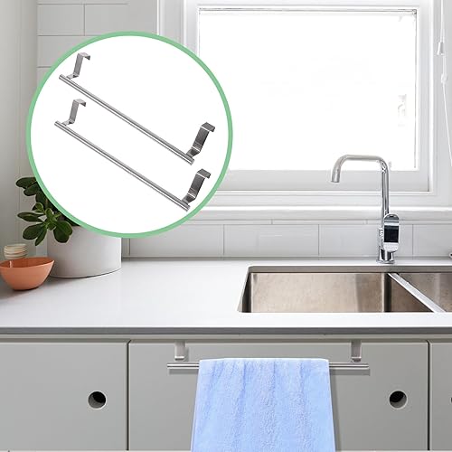 Miniatura 9 de Toallero de acero inoxidable para colocar sobre la puerta, 2 piezas, soporte para toallas de baño, utensilios de cocina y más, resistente al óxido y