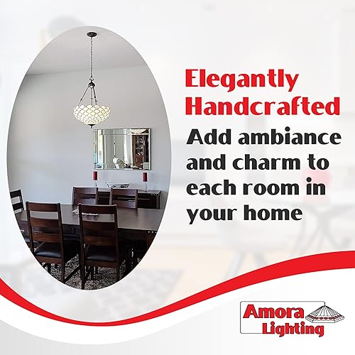 Miniatura 5 de Amora Lámpara de techo estilo Tiffany vintage, 18 x 9 pulgadas, lámpara de araña blanca con vitrales, iluminación antigua para comedor