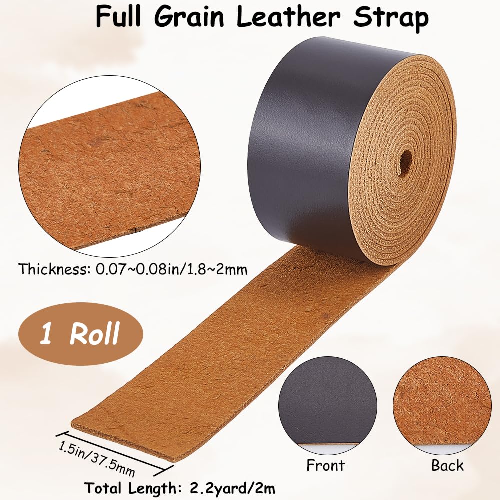 GORGECRAFT 2m×37.5mm Cowhide Leather Strips Cord 1.8mm thick Genuine Leather Strings Coffee Glossy Full Grain Oil Flat AB Grade Cow Leather Strips for Shoes Sewing Patchwork DIY Craft Appliques - Image 2