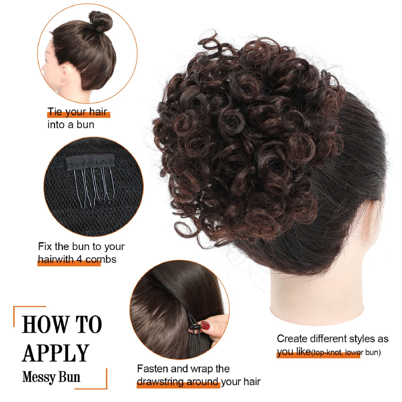 Flyroseing Elastic Drawstring Messy Bun Hair Piece, Short Curly Hair Extensions - Image 3