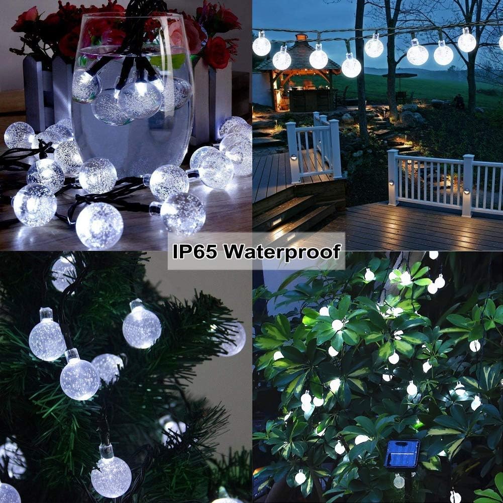 Solar String Lights Outdoor, 2 Pack 36Ft 60 LED Outdoor Waterproof Solar Powered Crystal Globe String Lights Waterproof 8 Modes Fairy Decorative lights for Garden Yard Party Christmas (Cool White)