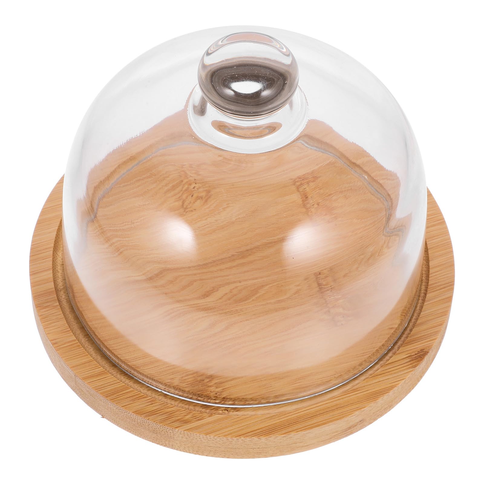 Veemoon Mini Cloche en Verre Base en Bois et Poignée Plateau à Dessert Transparent pour Fromage Bonbons et Fruits pour Dégustation et Présentation