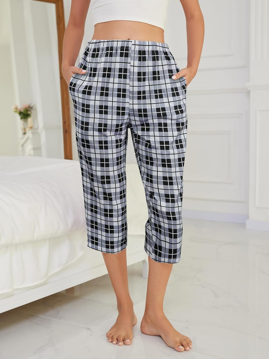 VENTELAN 3 Pack Womens Ultra-Soft Capri Pajama Pants Adjustable Waistband Sleepwear Bottoms (Available in Plus Size) S-XXXL - Image 3