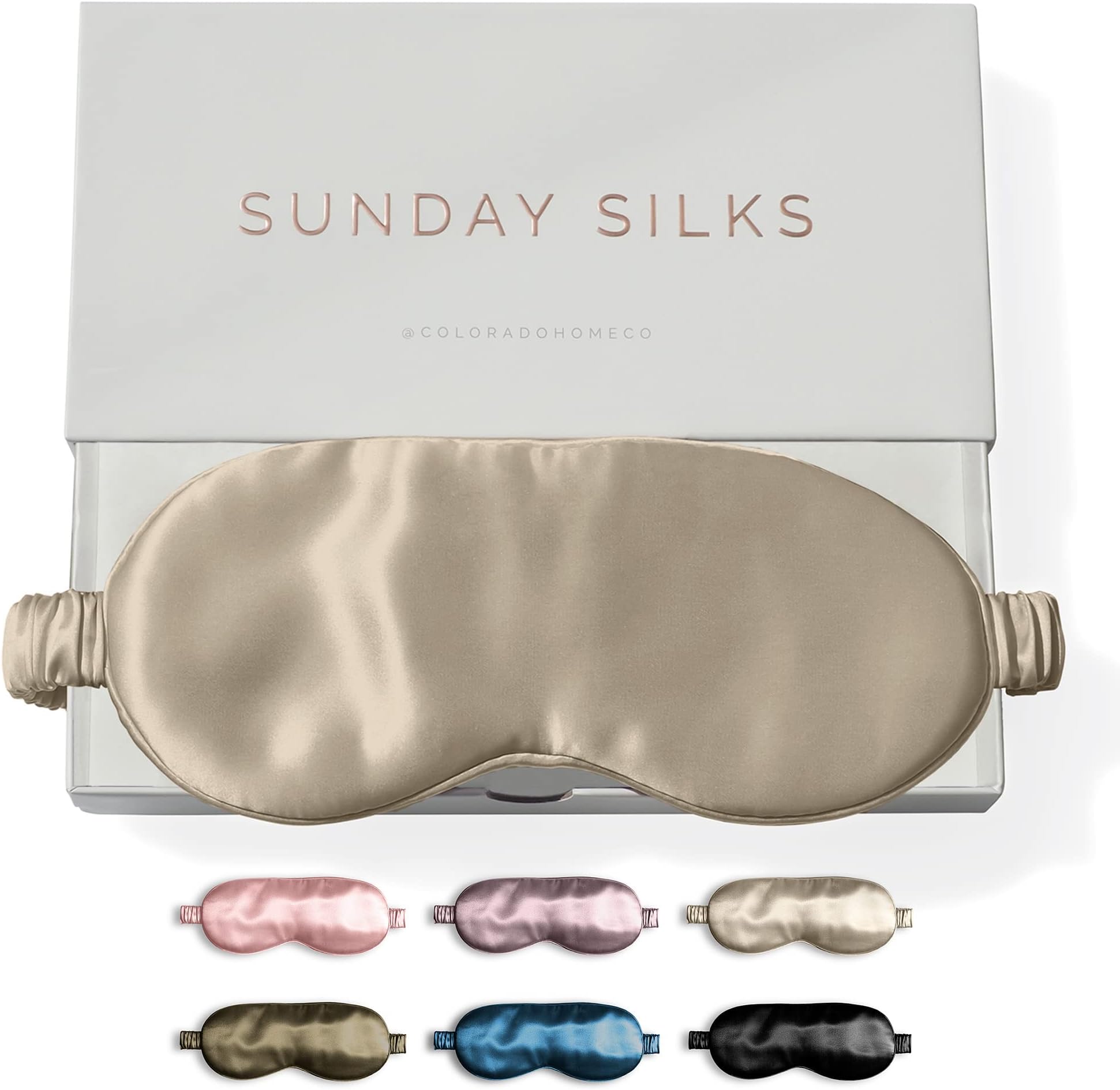 Colorado Home CoSleep Mask, Silk Eye Mask for Sleeping, Eye Sleep Mask for Women and Men, Eye Covers for Sleeping, Blackout Eye Mask for Sleeping, Travel Sleep Mask Slip On, Nude Champagne