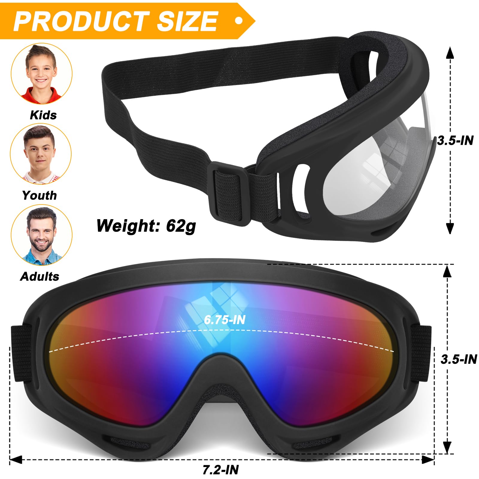 OXG Paquete de 2 gafas de motocicleta con 2 polainas para el cuello, protección UV400, gafas a prueba de polvo, motocross, ATV y esquí