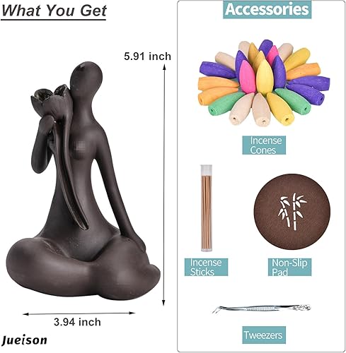 Miniatura 5 de Quemador de incienso de reflujo, quemador de incienso en cascada, elegante soporte de incienso con 20 conos de incienso + 30 varillas de incienso +