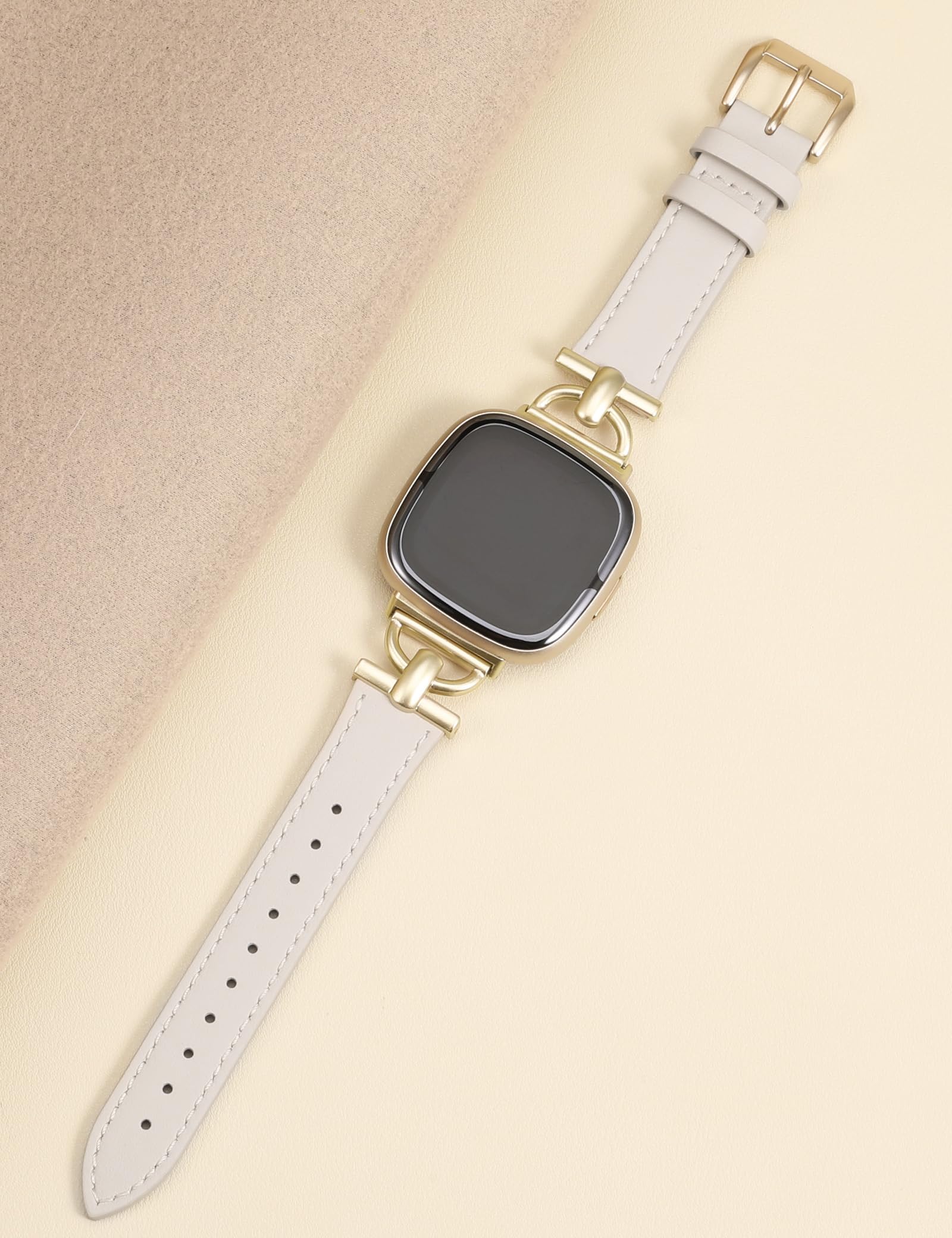 Wearlizer Pulsera de piel compatible con Fitbit Versa 4/Versa 3/Sense 2/1 pulseras para mujer, correa de cuero Dressy con hebilla de metal en forma de D para reloj inteligente Versa 3/Sense