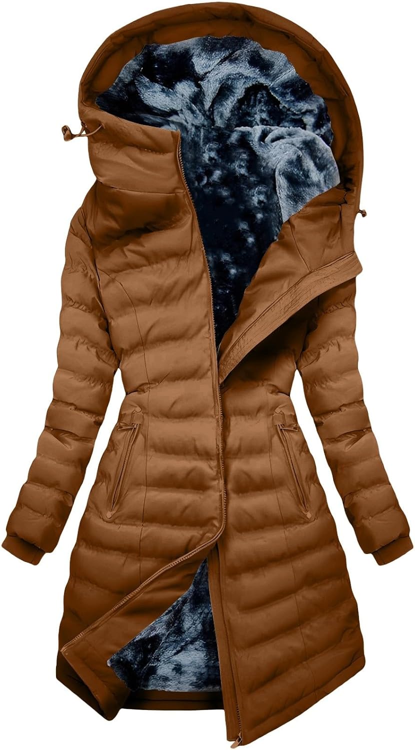 Wkishenl Winter Coats For Women 2025 Fleece Lined Puffer Jacket Warm Sherpa Coat Quilted Long Jackets Thicken Parka Outwear