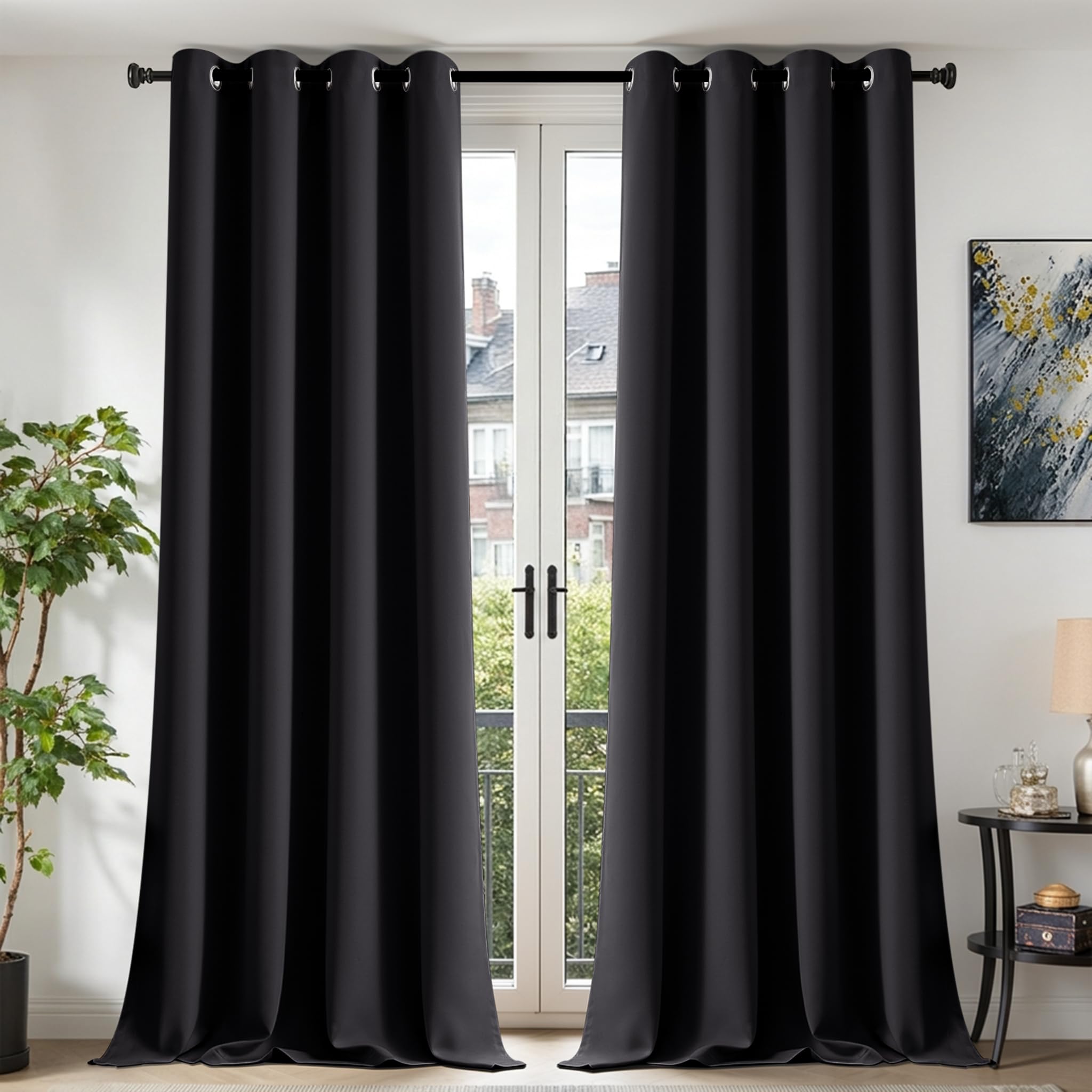 TOPICK Black Blackout Curtains for Bedroom, Living Room W55xL102, 2 PCS — image 1