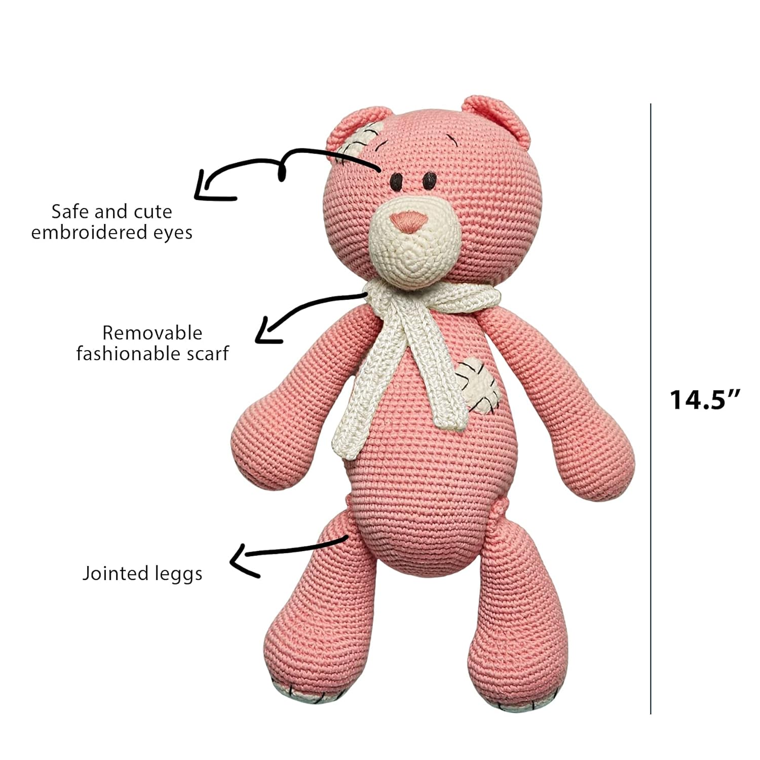 Amаzіng 🔥 Pink Crochet Teddy Bear Stuffed Animal and Matching Pink Lion Baby Rattle Teething Gym Toy