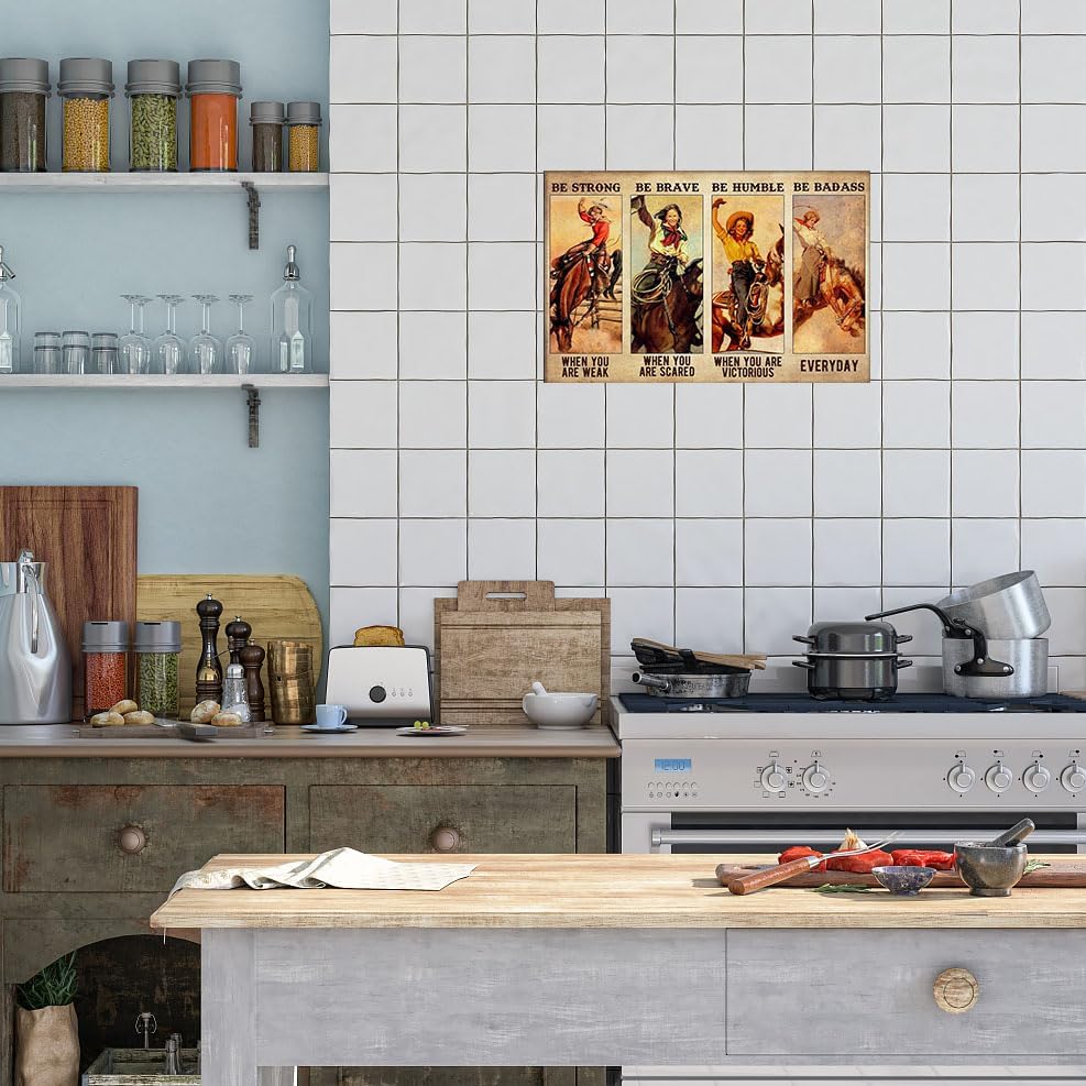 Miniatura 5 de Flyhaw Póster vintage con texto en inglés "Cowgirl Rodeo Be Badass Everyday - Cartel de hojalata para niñas, caballos, estilo vintage, metal, pub,