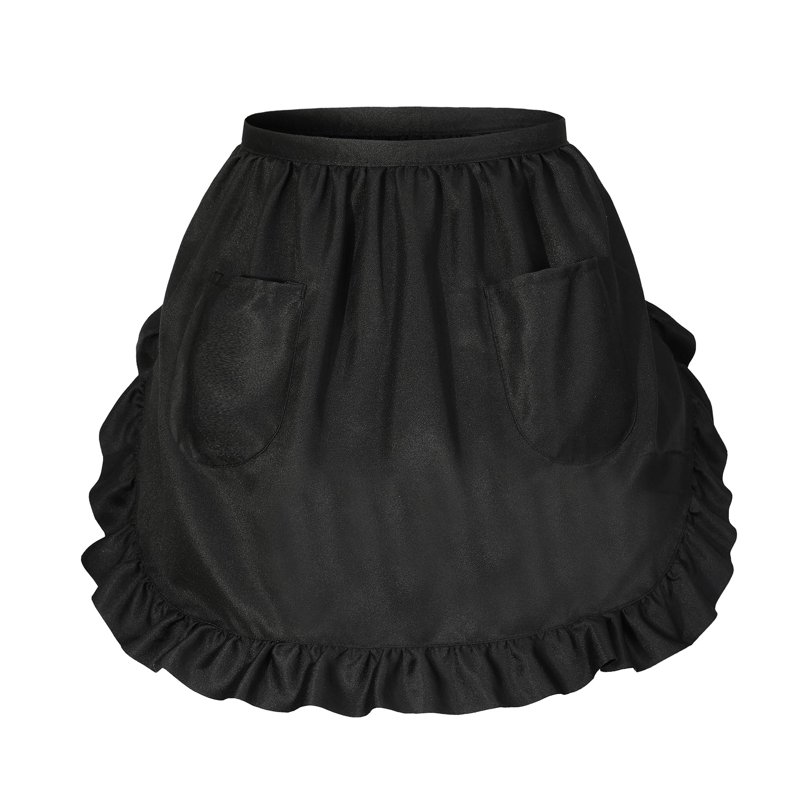 Women's Waist Apron with Pockets Black Half Waitress Vintage Ruffles French Maid Aprons Dress Costume Adjustable Chef Cooking Server Apron for Kitchen Restaurant Coffee Shop Bistro Party Cosplay
