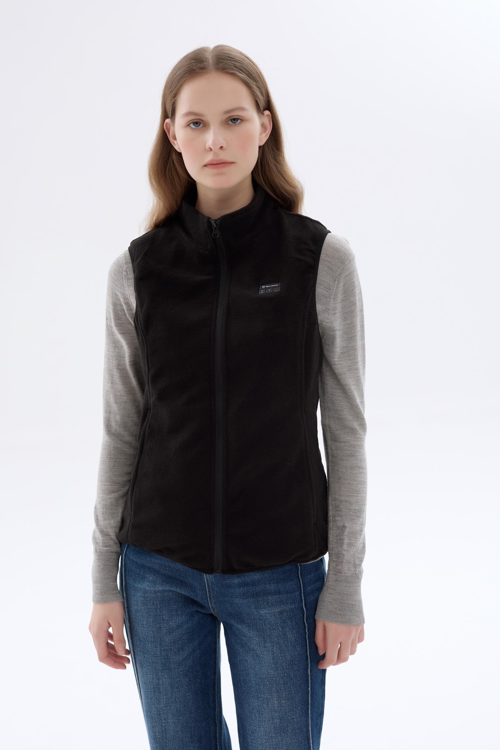 Fleece Heizweste Damen mit Powerbank 16000mAh 7.4V, Wärmeweste Damen, Elektrisch Beheizte Weste Damen mit Powerbank für Skifahren, Outdoor Motorrad