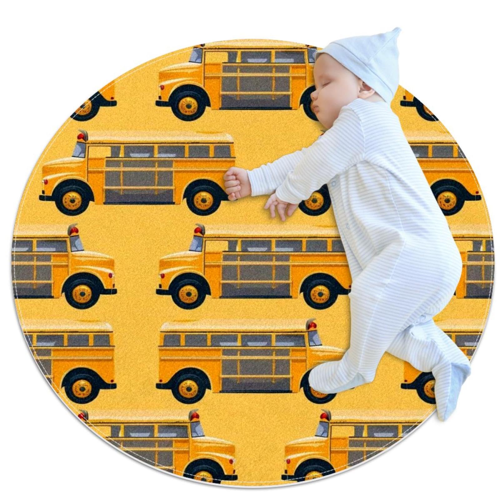 Tapis de salle de bain rond 1m bus scolaire jaune antidérapant