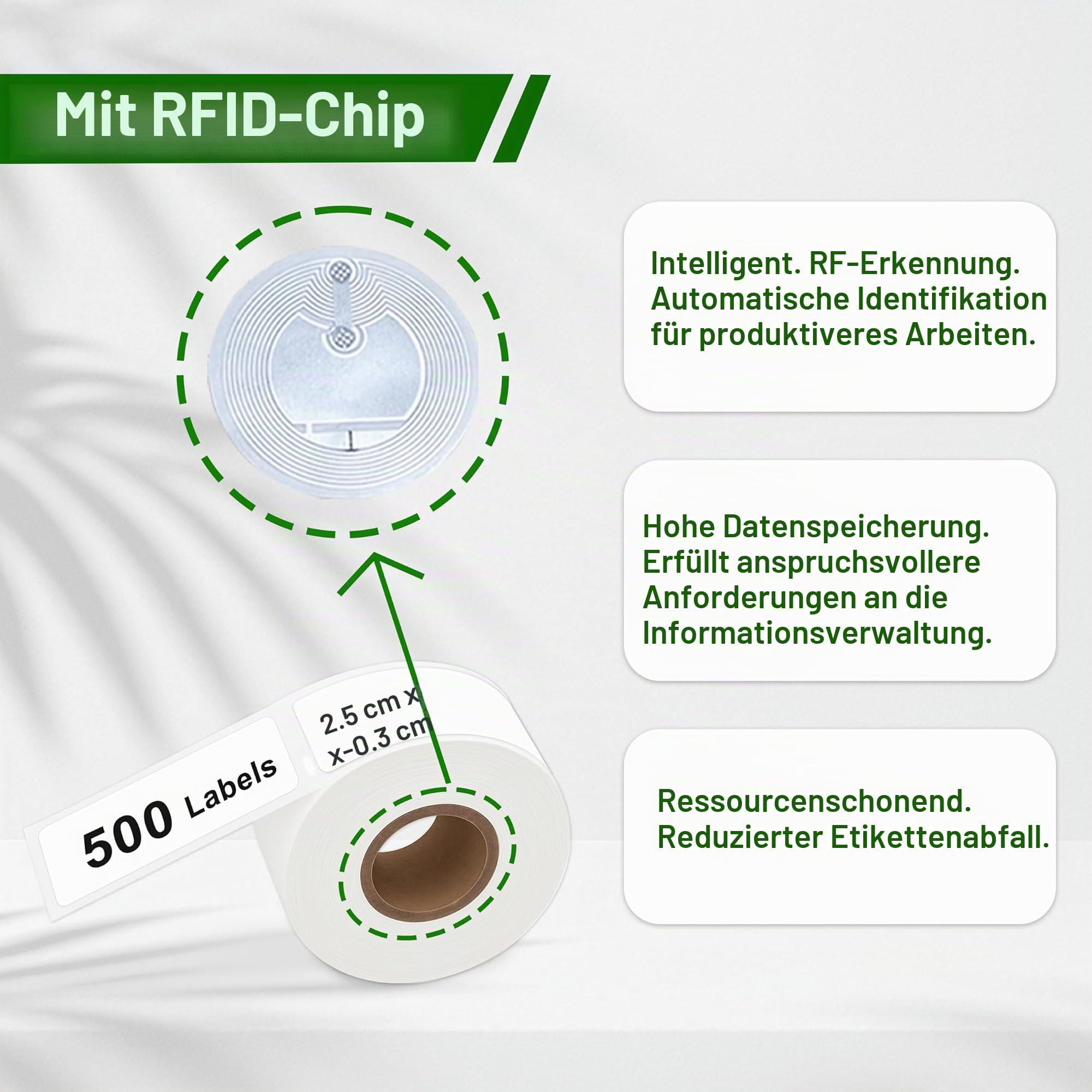 6 Rollen 11352 RFID Etiketten 25 x 54 mm für Dymo LabelWriter 550 | Ersatz für S0722520 mit RFID Chip und 500 selbstklebenden Etiketten je Rolle für Dymo LabelWriter 550