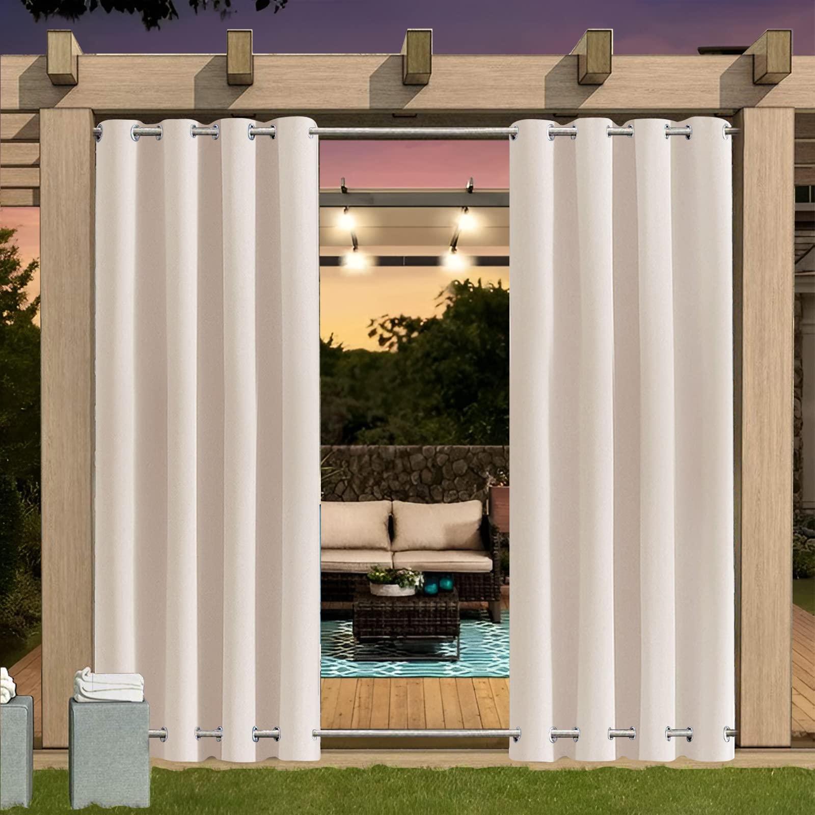 Outdoor Curtain Waterproof with Grommet (Top and Bottom), 1pcs Insulated Pergola Curtains, 24 Colors Outdoor Curtains, Insulated Privacy Outdoor Curtains for Pergola, Balcony, Garden, B266xH259CM