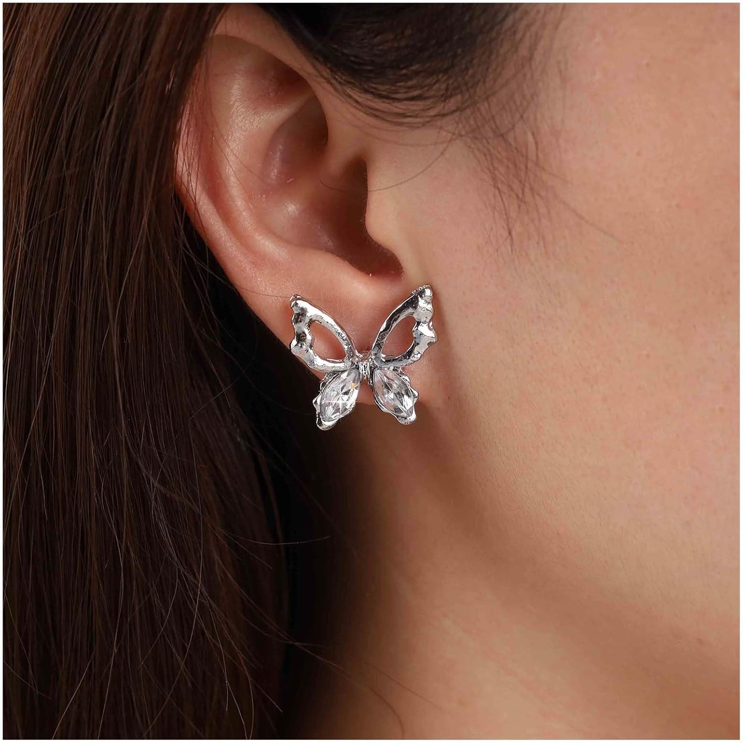 Andelaisi Boho Crystal Butterfly Stud Earrings Vintage CZ Butterfly Rhinestone Earrings Silver Butterfly Stud Earrings Personalized 3D Butterfly Charm Earrings Jewelry for Women - Image 2