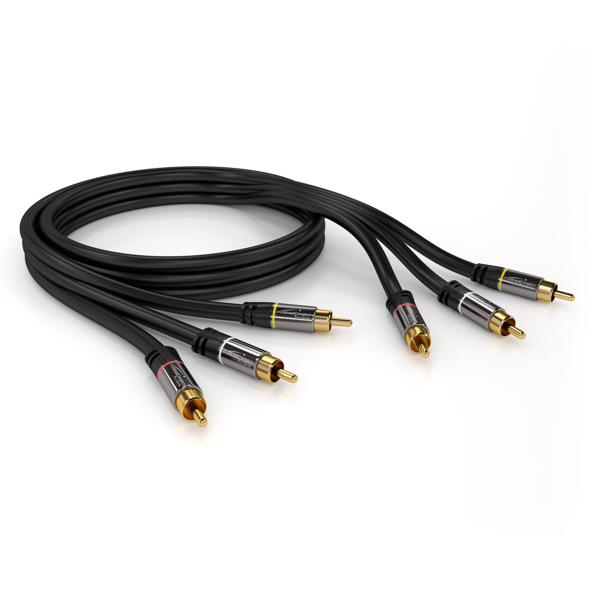 KabelDirekt Kabel AV, 2 m, 3 cinch na 3 cinch, audio/wideo (kabel koncentryczny, wtyczka RCA, audio stereo i kompozytowe wideo, do wzmacniacza/HiFi i kina domowego, Blu-ray/odbiornika, czarny)