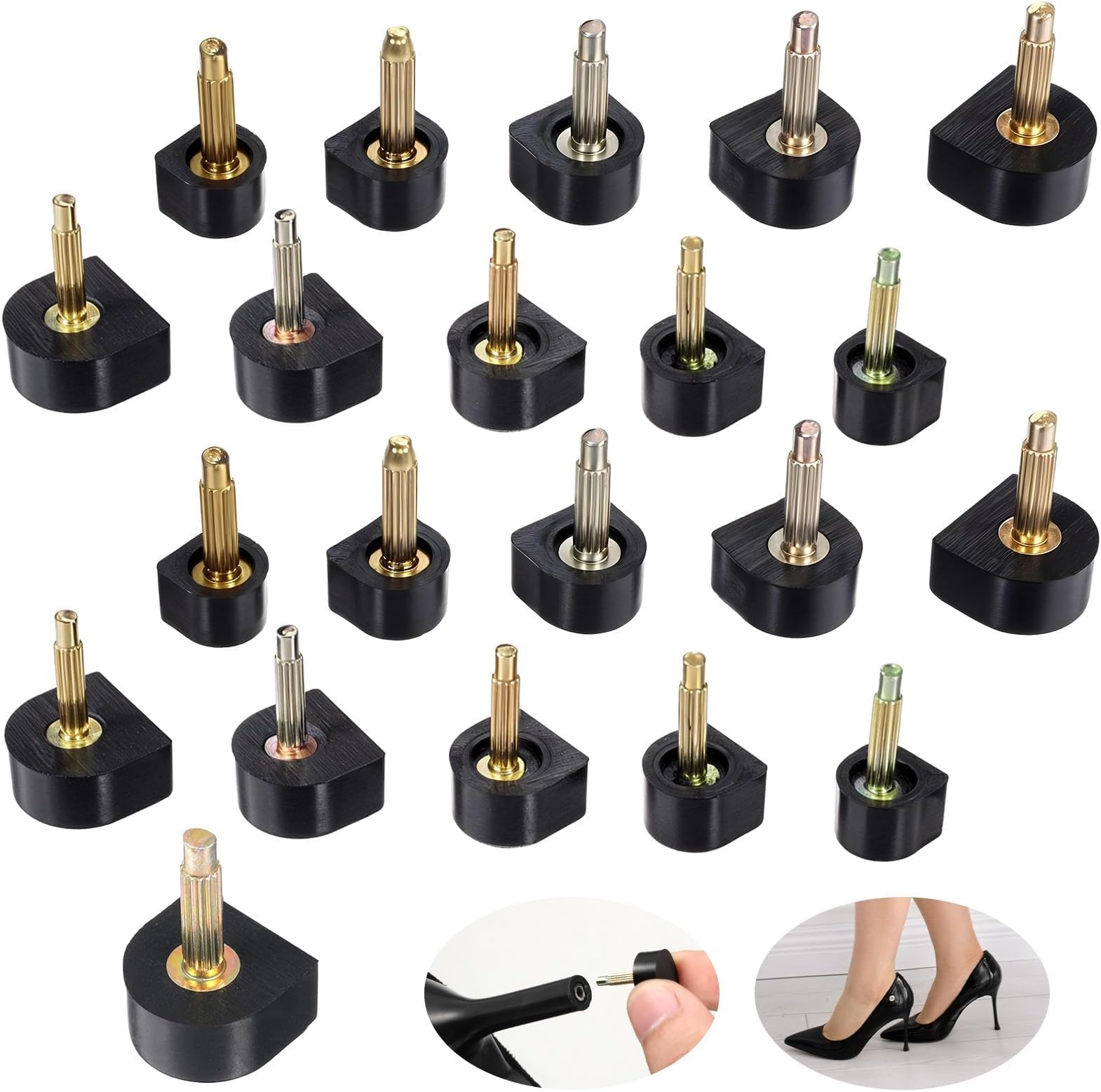 10 Pairs High Heel Replacement Tips U Shaped High Heel Tips 5 Sizes (8-12mm) Heel Caps Cover Black Non-Slip Heels Caps for Women's Shoes Quick DIY Installation