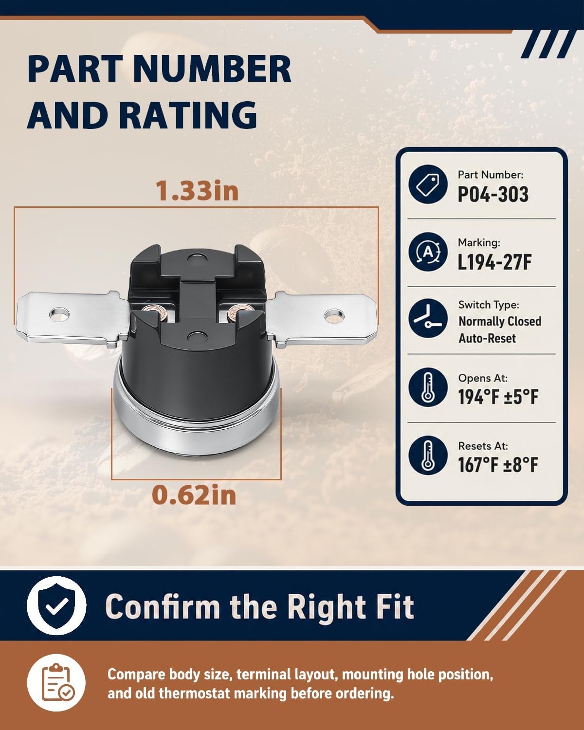 2Pack P04-303 Coffee Percolator Thermostat L194-27F 194°F, Compatible with Farberware FCP240 FCP280 FCP412, Copper Switch for Coffee Not Hot Enough or Keeps Boiling