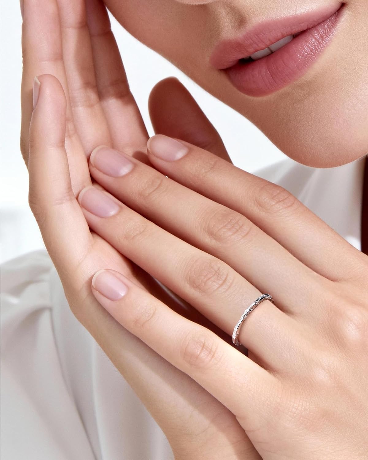 Hammered Texture Adjustable Ring for Women - Sterling Silver Open Statement Ring, Stackable Fashion Jewelry with Patterned Design - Image 4