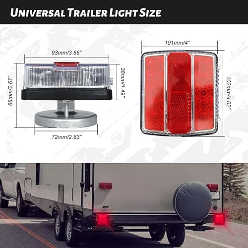 Miniatura 9 de BLACKHORSE-RACING Kit de luz LED magnética para remolque, 2 luces LED universales para remolque, luz de giro de freno de funcionamiento, IP68