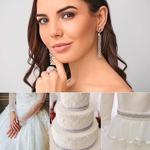 Miniatura 5 de uxcell Cadena de diamantes de imitación de 0.118 pulgadas, 2 yardas, 3 filas de 0.118 pulgadas, con cierre de cristal brillante para joyas, ropa,