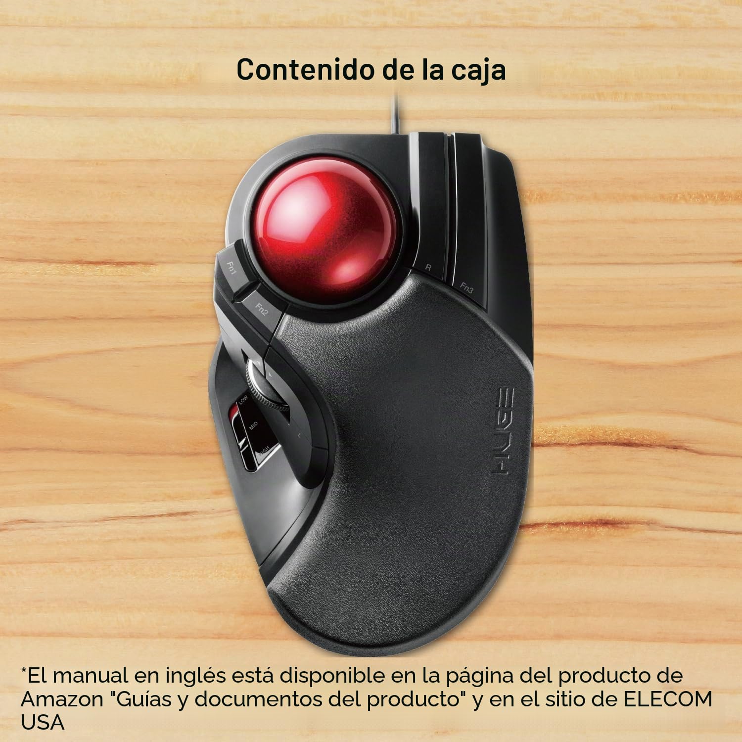ELECOM Enorme Mouse Trackball, cableado, operado por los Dedos, función de 8 Botones, reposamuñecas Adjunto, Bola roja Lisa de 52 mm Windows11, macOS (M-HT1URBK)